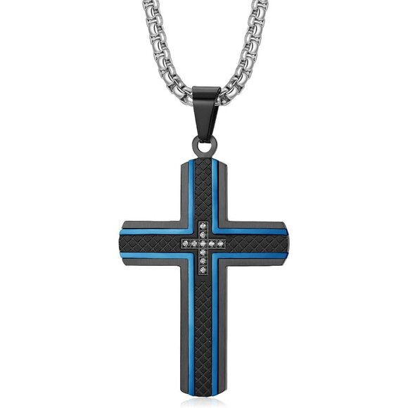 ✨Men's Black Stainless Steel Cross Necklace Carbon Fiber Pendant jewelry